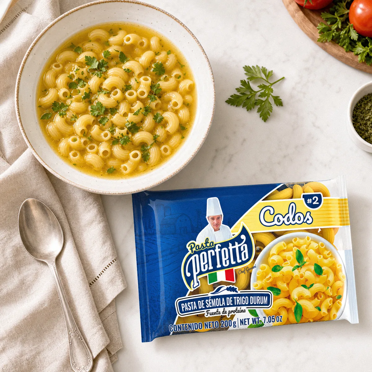 Diseño de packaging para Pasta Perfetta de Zorro Abarrotero en México.